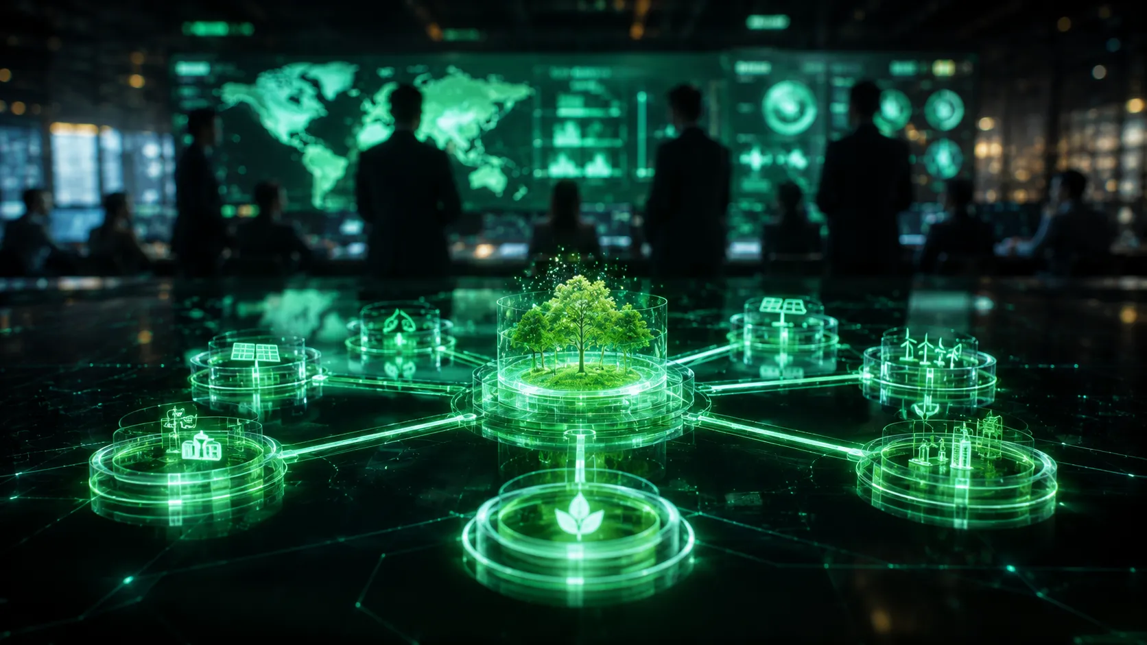 Carbon Credit Portfolios - A professional B2B editorial photograph of a digital command center dashboard tracking international carbon credit issuance and registry retirements