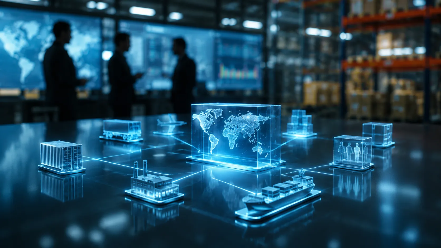 Blockchain Traceability - A realistic, high-end editorial photo of a pristine, textless digital dashboard interface visualizing blockchain nodes and global supply chain logistics