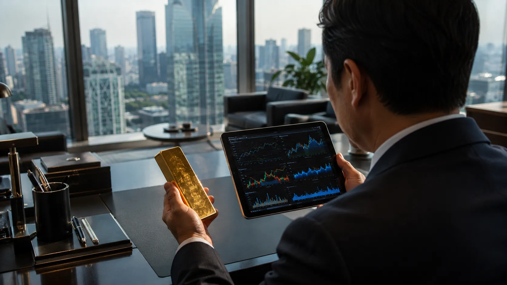 Financial charts overlaying physical gold bullion indicating domestic accumulation trends