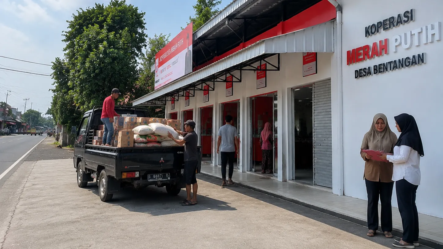 Indonesian cooperative managers reviewing financial ledgers ahead of the Kopdes debt repayment cycle