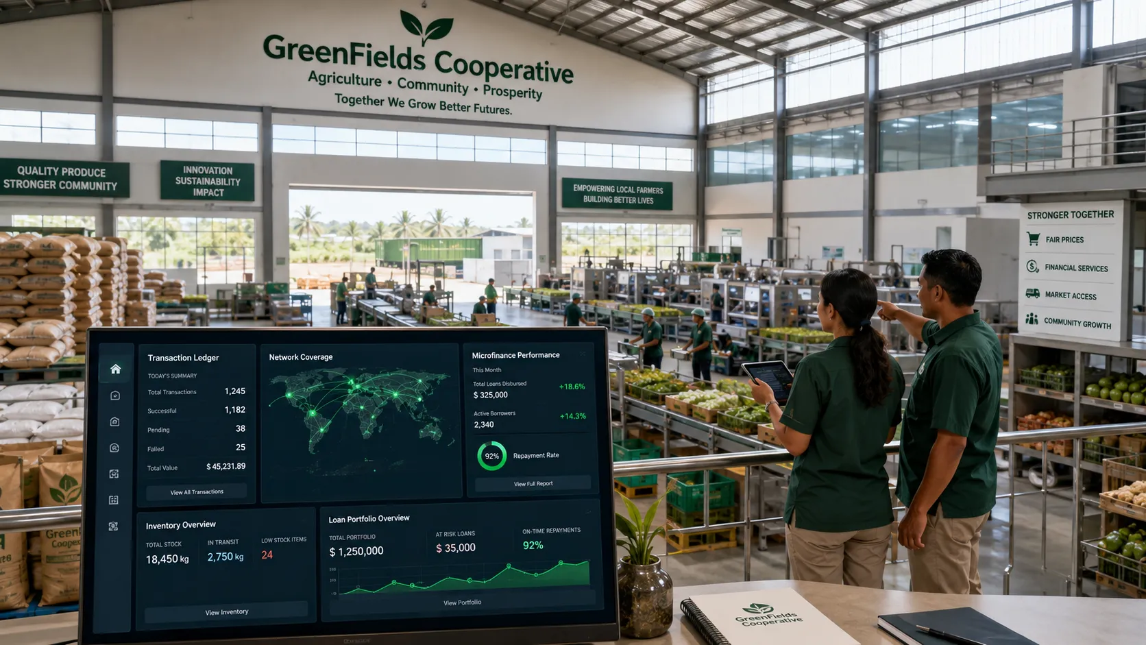 A thriving rural processing center utilizing digital ledger data systems to track micro-enterprise trade distributions