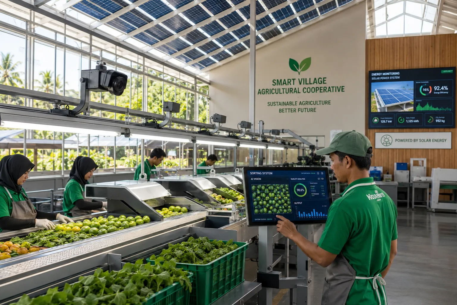 AgTech Venture Capital - Smart village processing facility powered by renewable energy with digital sorting systems